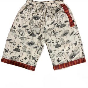 Men's Cream and Burgundy Handmade 100% Cotton Falt Front Shorts